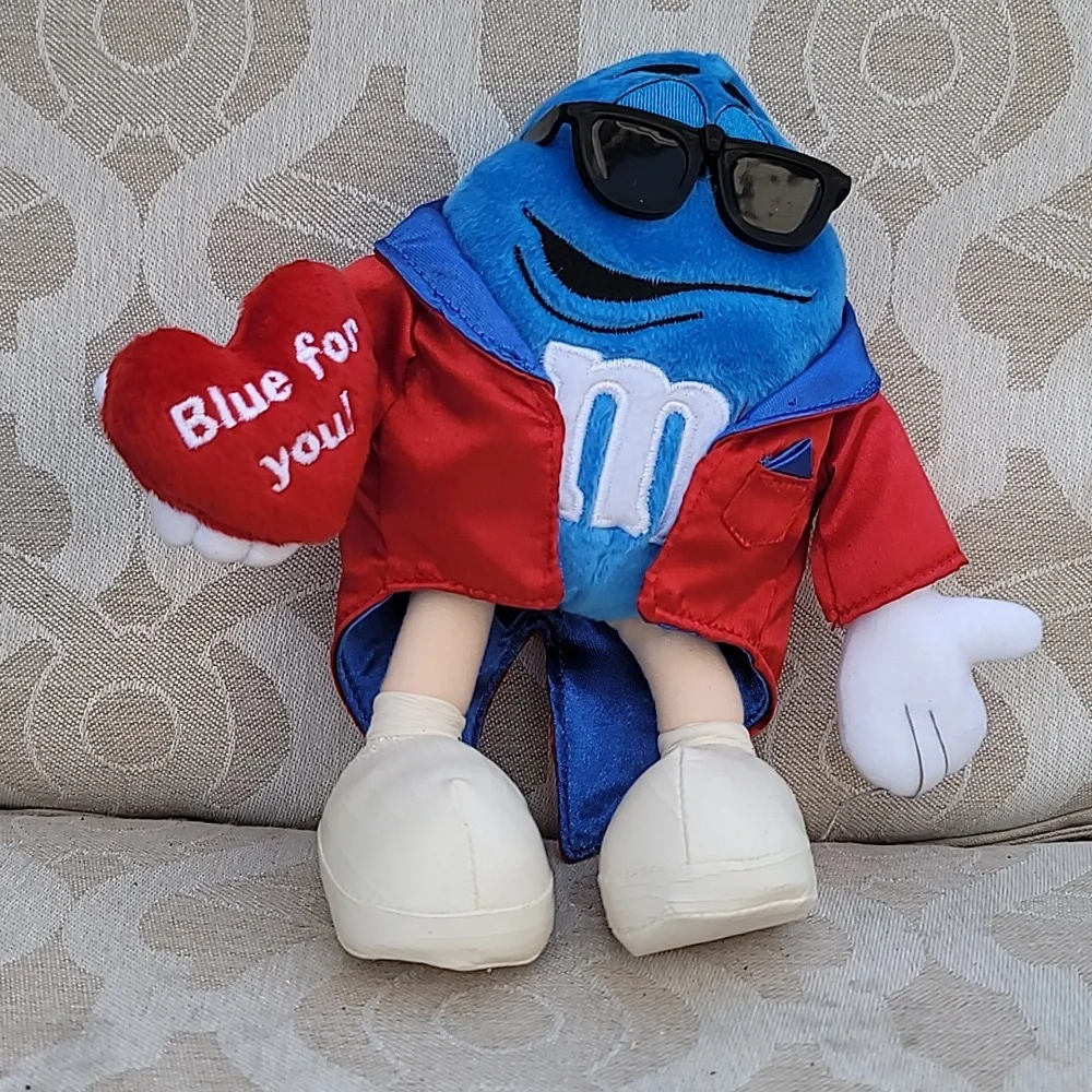Y2K Rare Toy Blue Red Jacket Glases Big Heart Kids Plush Toy